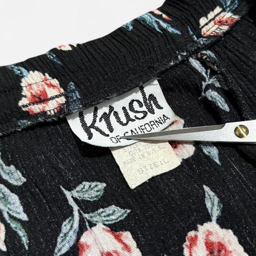 VTG 90s Krush of California Black & Pink Floral Pattern Ribbed Button Maxi Skirt - Picture 7 of 8